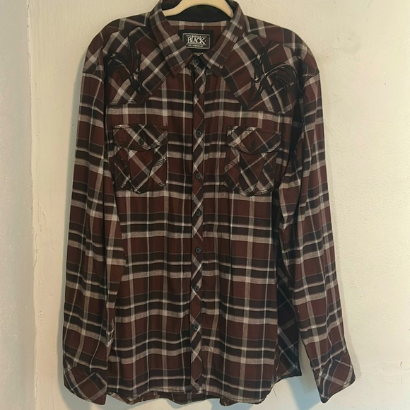 Buckle Other - Buckle Black Plaid Shirt embroidered button up shirt size XXL